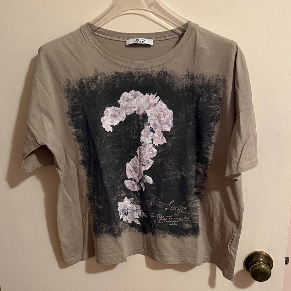 Liu Jo Jeans Brown T-Shirt with Floral Rose Graphic